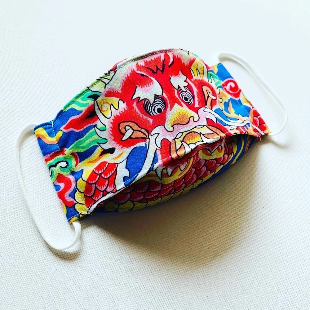 NEW Handmade Dragon Print 3D Face Mask in Blue